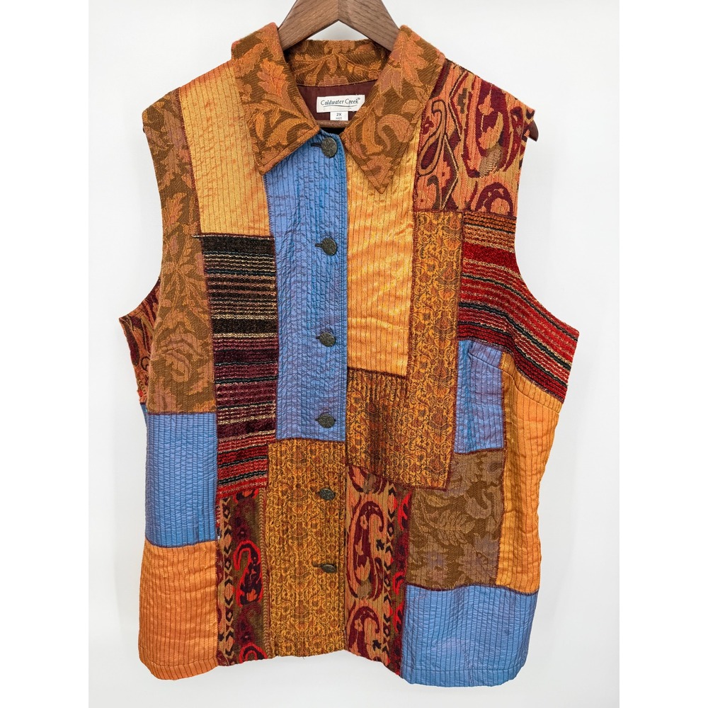 Coldwater Creek Patchwork Vest Womens 2X Multicolor Quilted Boho Paisley